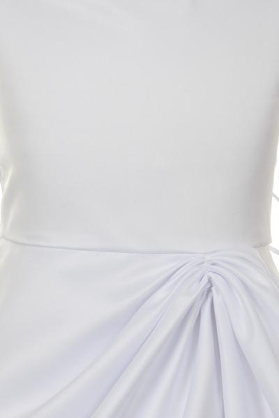 Girls White Tea Length Dress with Purple Floral Sash-Girls Formal Dresses-ABC Fashion
