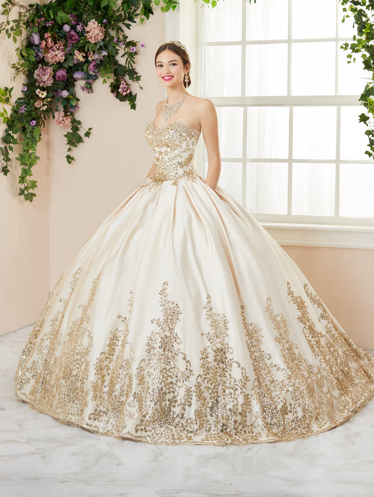 Glitter Applique Strapless Quinceanera Dress by House of Wu 26966