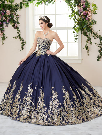 Glitter Applique Strapless Quinceanera Dress by House of Wu 26966