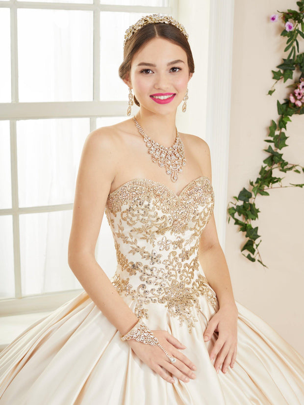 Glitter Applique Strapless Quinceanera Dress by House of Wu 26966