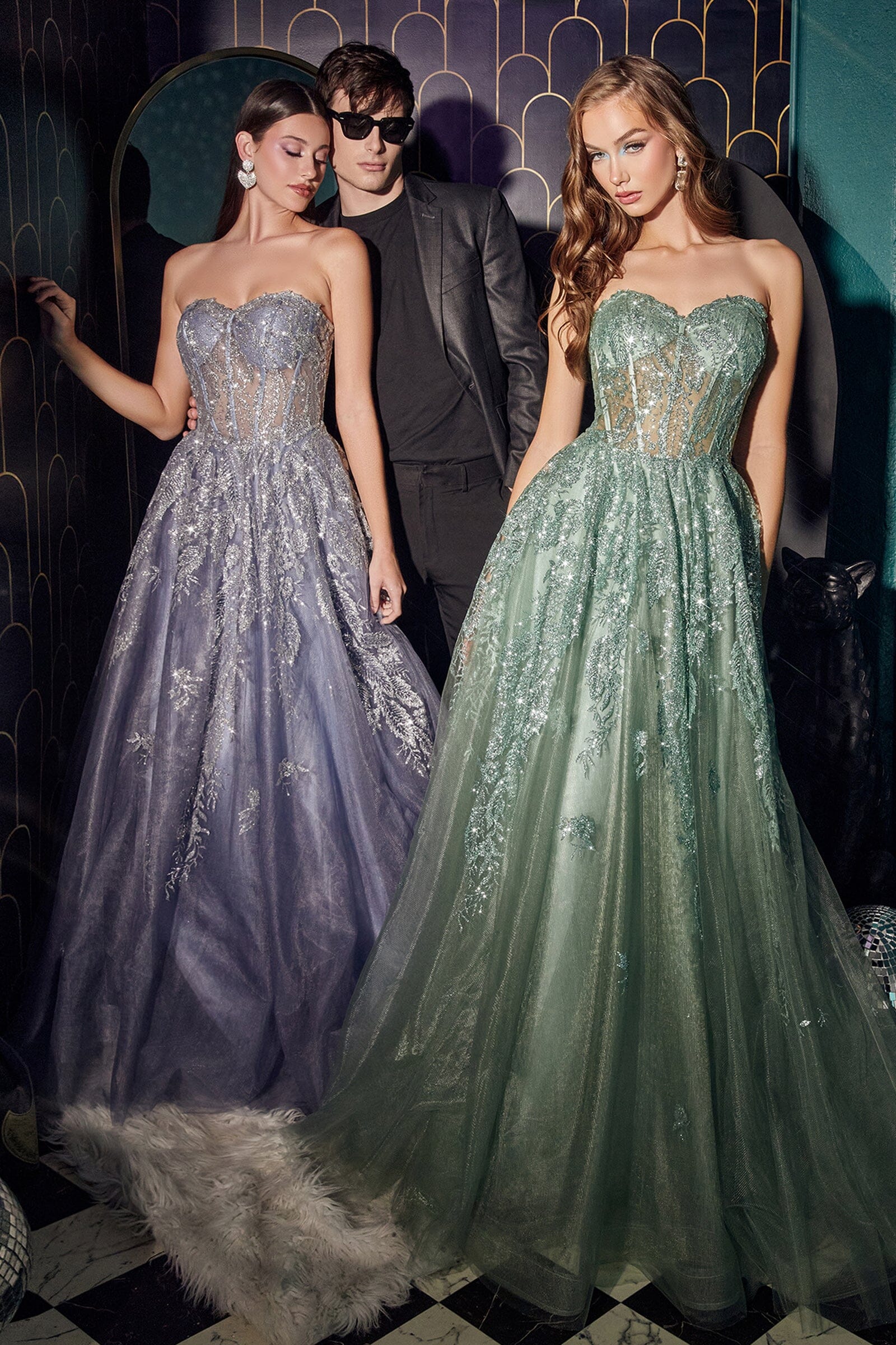 Glitter Applique Strapless Tulle Gown by Ladivine J852 – ABC
