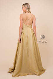 Glitter Ballgown with Crisscross Back by Nox Anabel E228