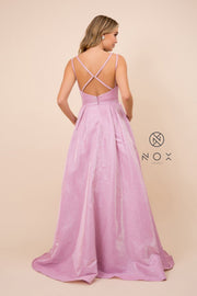 Glitter Ballgown with Crisscross Back by Nox Anabel E228