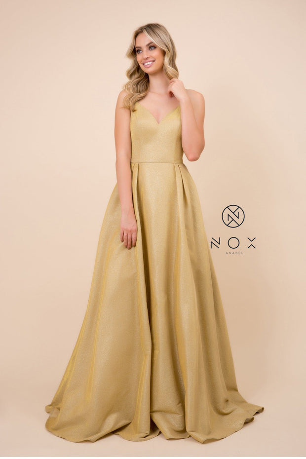 Glitter Ballgown with Crisscross Back by Nox Anabel E228