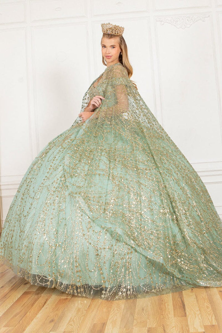 Glitter Cape Ball Gown by Cinderella Couture 4201