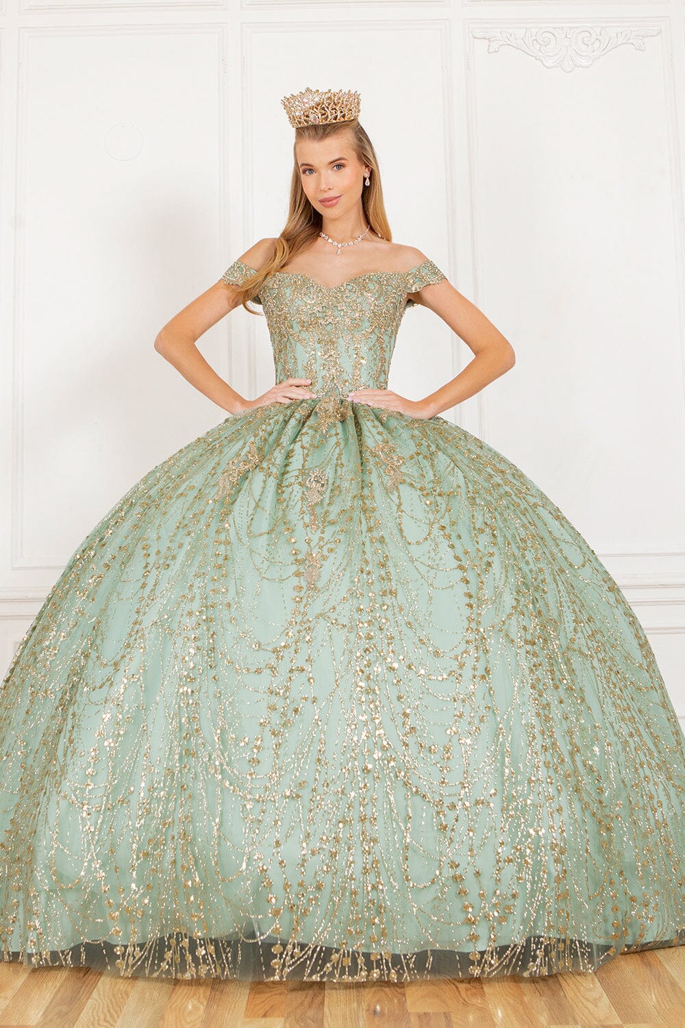 Glitter Cape Ball Gown by Cinderella Couture 4201