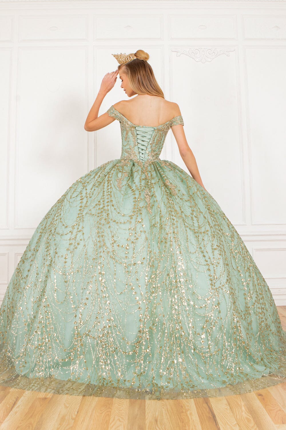 Glitter Cape Ball Gown by Cinderella Couture 4201