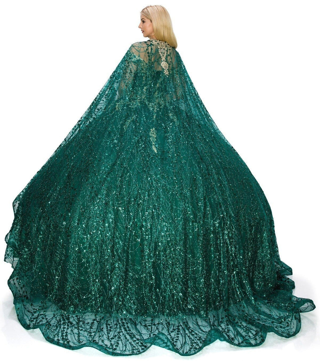 Glitter Cape Ball Gown by Cinderella Couture 4201