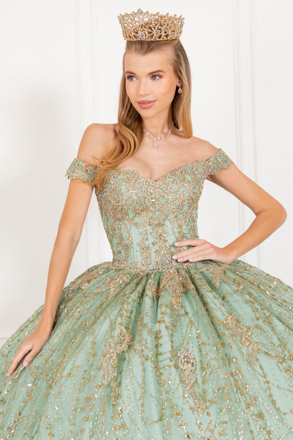 Glitter Cape Ball Gown by Cinderella Couture 4201