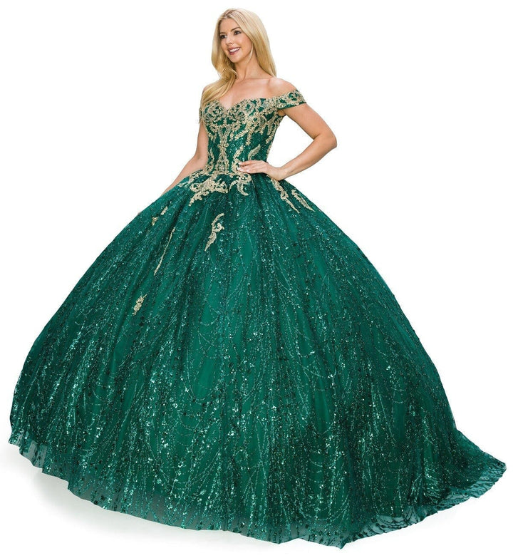 Glitter Cape Ball Gown by Cinderella Couture 4201