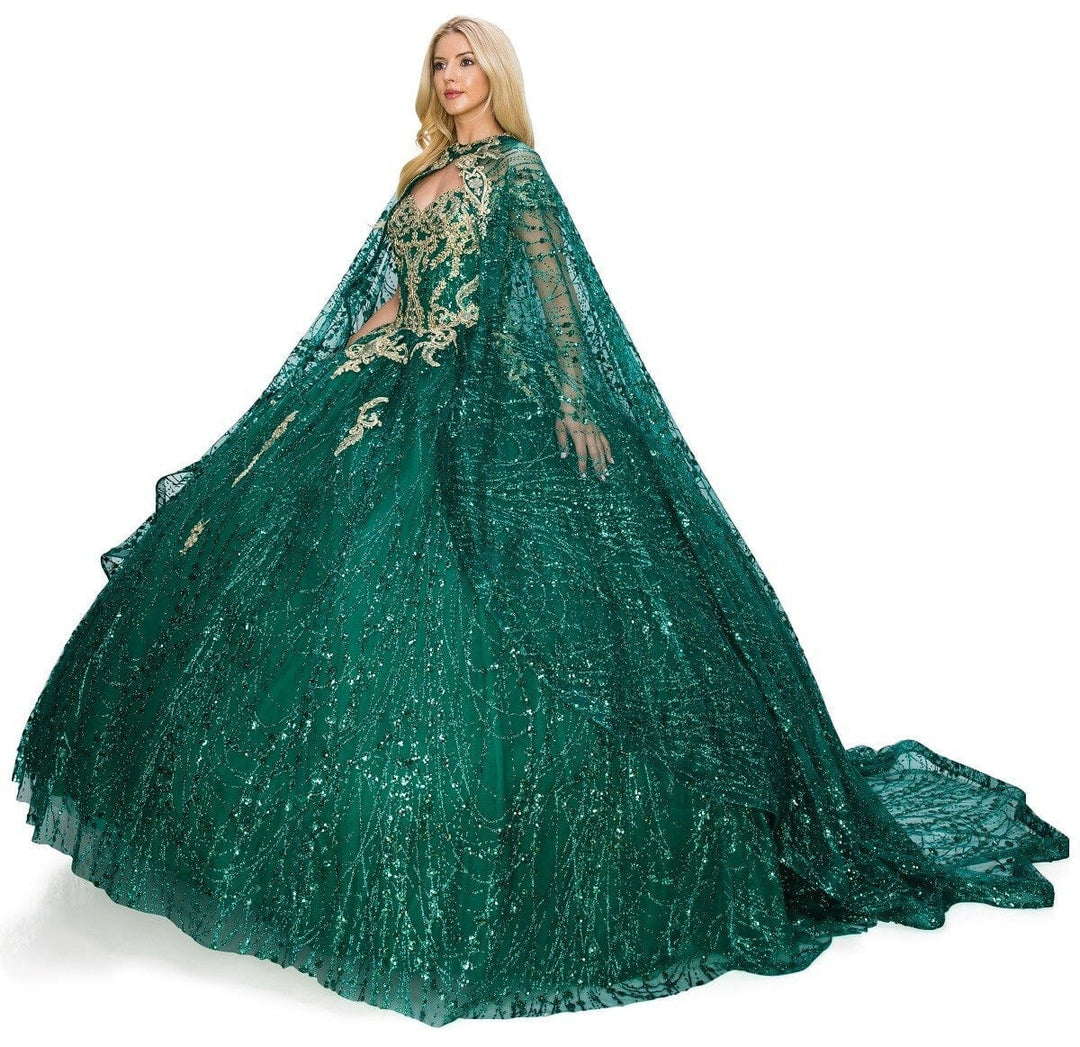 Glitter Cape Ball Gown by Cinderella Couture 4201