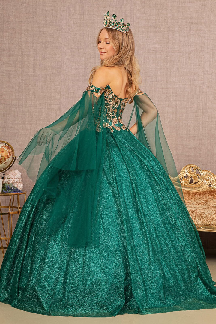 Glitter Cape Sleeve Ball Gown by Elizabeth K GL3139