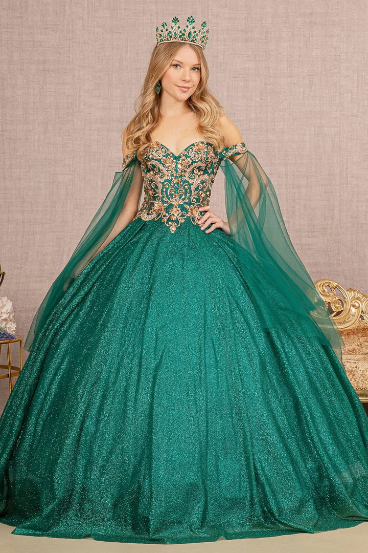 Glitter Cape Sleeve Ball Gown by Elizabeth K GL3139