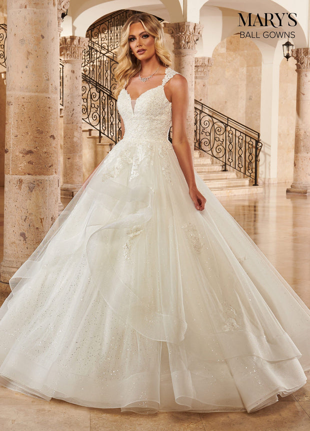 Glitter Cape Wedding Ball Gown by Mary's Bridal MB6090