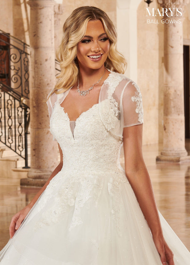 Glitter Cape Wedding Ball Gown by Mary's Bridal MB6090