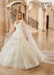 Glitter Cape Wedding Ball Gown by Mary's Bridal MB6090