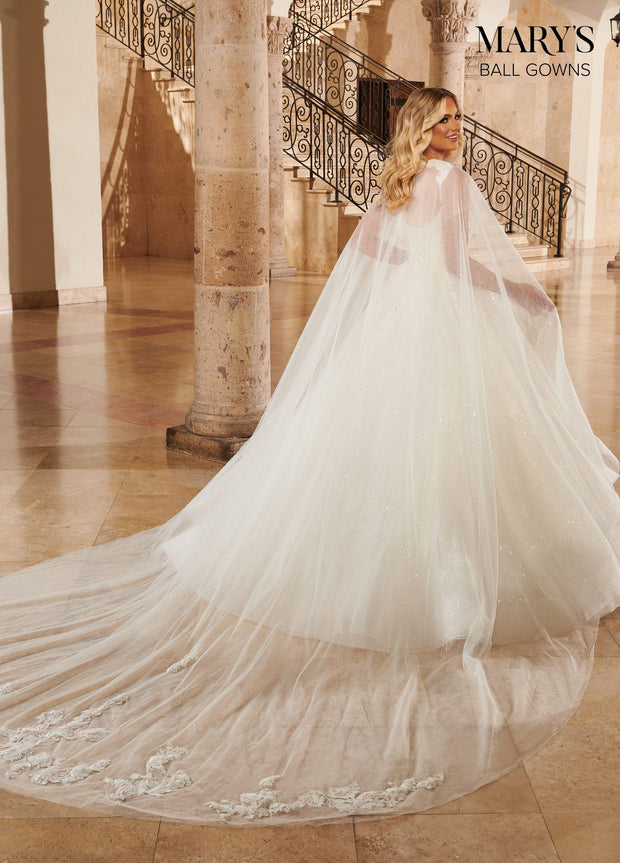 Glitter Cape Wedding Ball Gown by Mary's Bridal MB6090