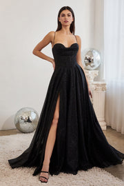 Glitter Cowl Corset A-line Gown by Ladivine CD252