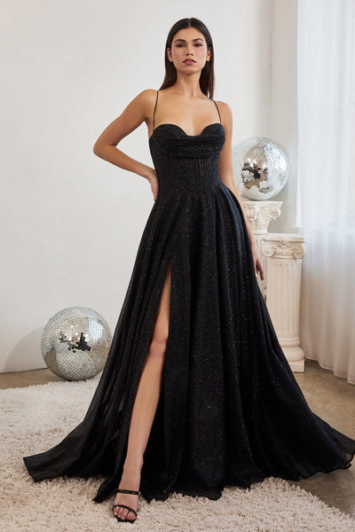 Glitter Cowl Corset A-line Gown by Ladivine CD252