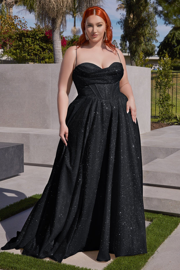 Glitter Cowl Corset A-line Gown by Ladivine CD252
