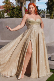 Glitter Cowl Corset A-line Gown by Ladivine CD252