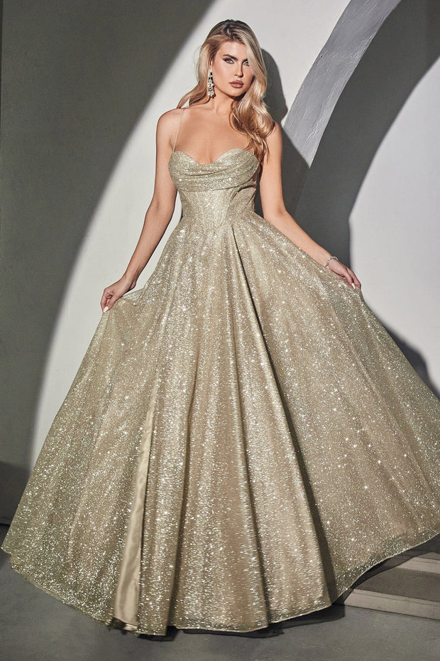 Glitter Cowl Corset A-line Gown by Ladivine CD252