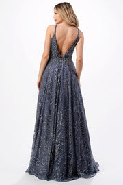 Glitter Embellished Deep V-Neck Gown by Coya L2672
