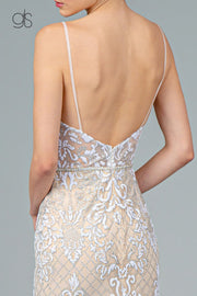 Glitter Embroidered Long Fitted V-Neck Dress by Elizabeth K GL2990