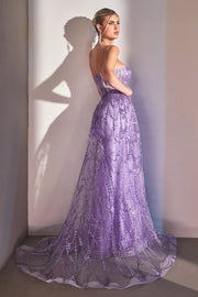 Glitter Fitted Strapless Overskirt Gown by Ladivine CB095