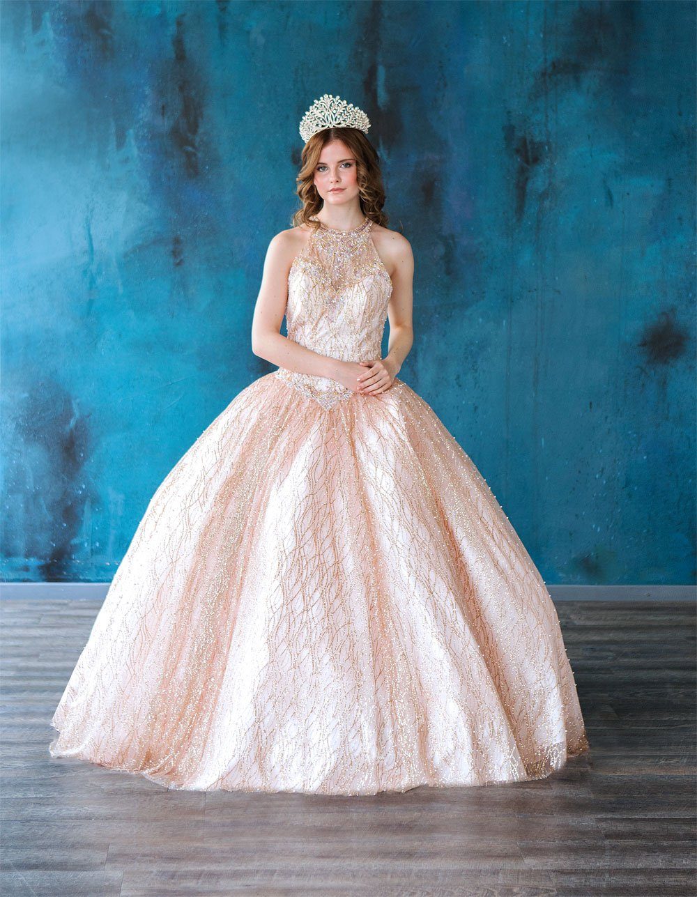 Glitter Illusion High Neck Quinceanera Dress by Calla KY71209