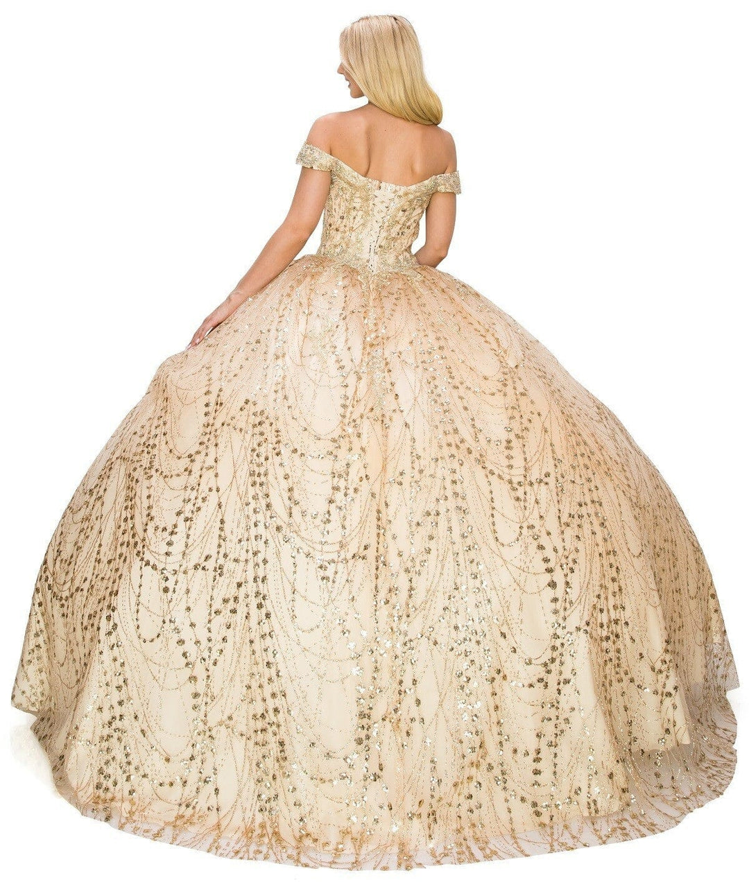 Glitter Off Shoulder Ball Gown by Cinderella Couture 8033J