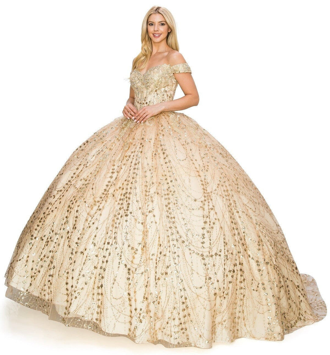 Glitter Off Shoulder Ball Gown by Cinderella Couture 8033J