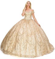 Glitter Off Shoulder Ball Gown by Cinderella Couture 8033J