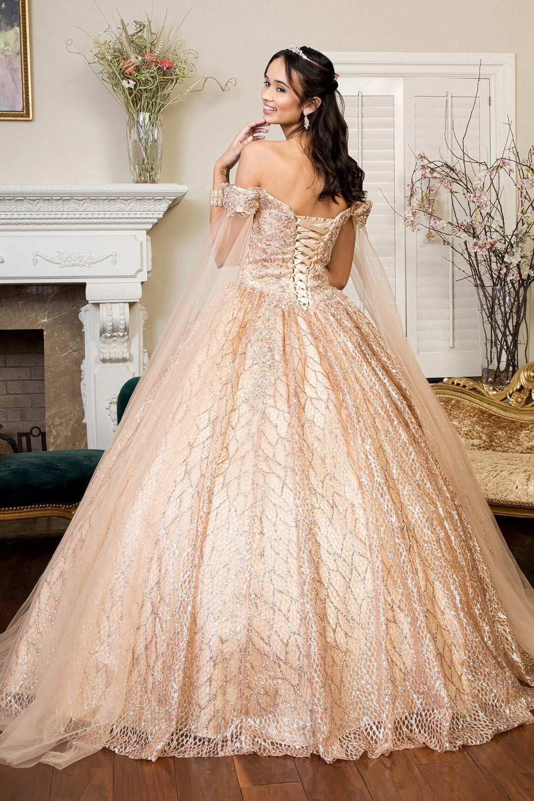 Glitter Off Shoulder Ball Gown by Elizabeth K GL1926