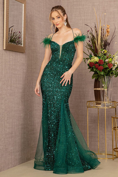 Glitter Off Shoulder Feather Gown by GLS Gloria GL3130