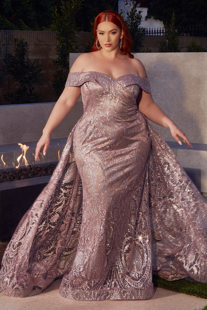 Glitter Off Shoulder Overskirt Gown by Ladivine J836