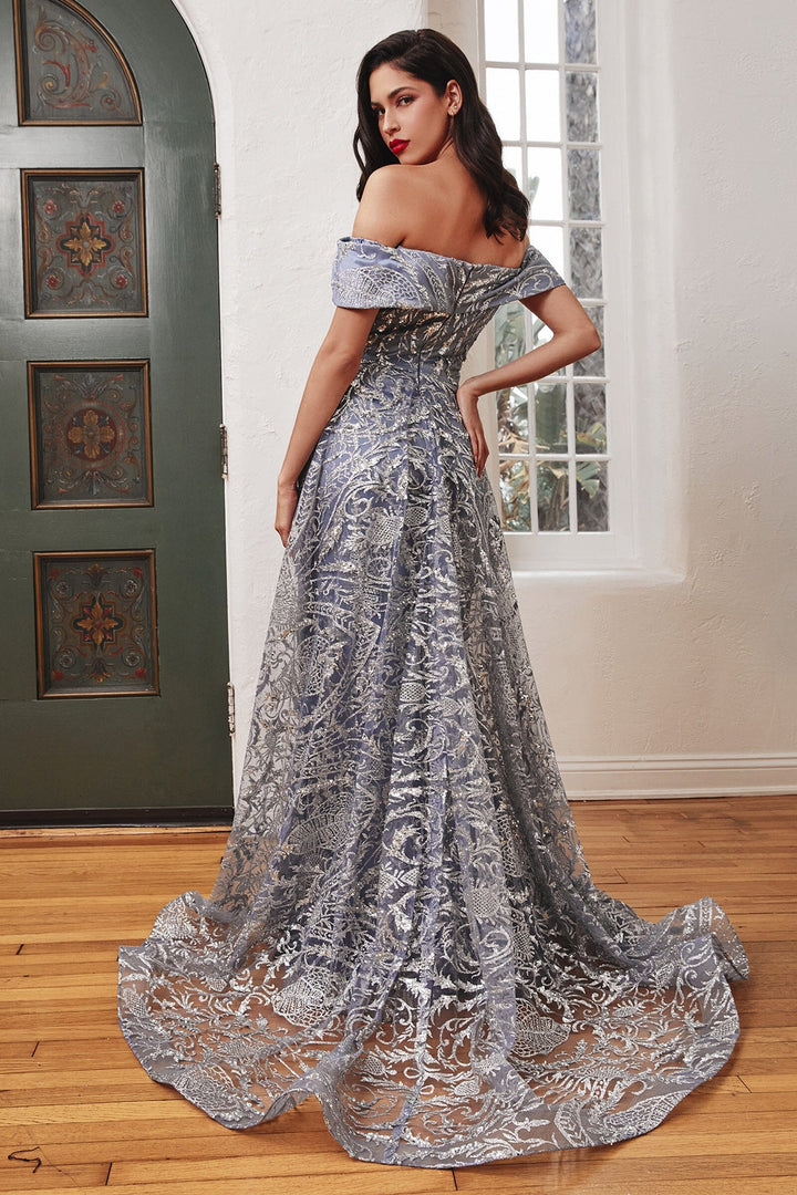 Glitter Off Shoulder Overskirt Gown by Ladivine J836