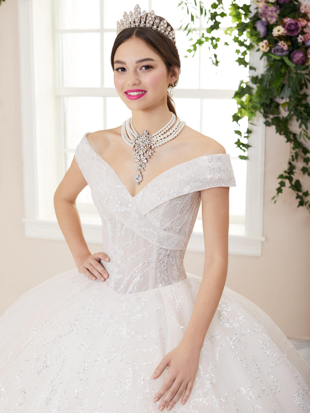 Glitter Off Shoulder Quinceanera Dress by House of Wu 26957