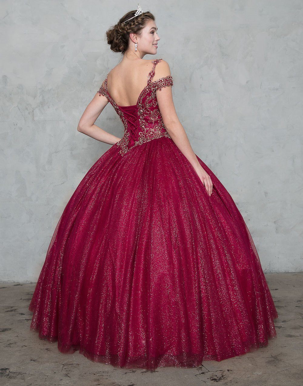 Glitter Off the Shoulder Ball Gown with Embroidered Bodice-Quinceanera Dresses-ABC Fashion