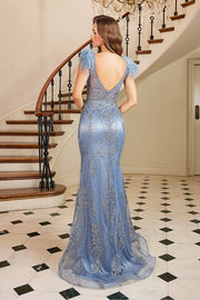 Glitter Print Corset Feather Mermaid Dress by Adora 3130