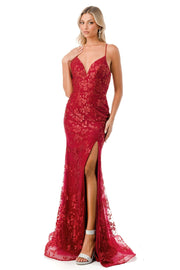 Glitter Print Fitted Deep V-Neck Slit Gown by Coya L2755T