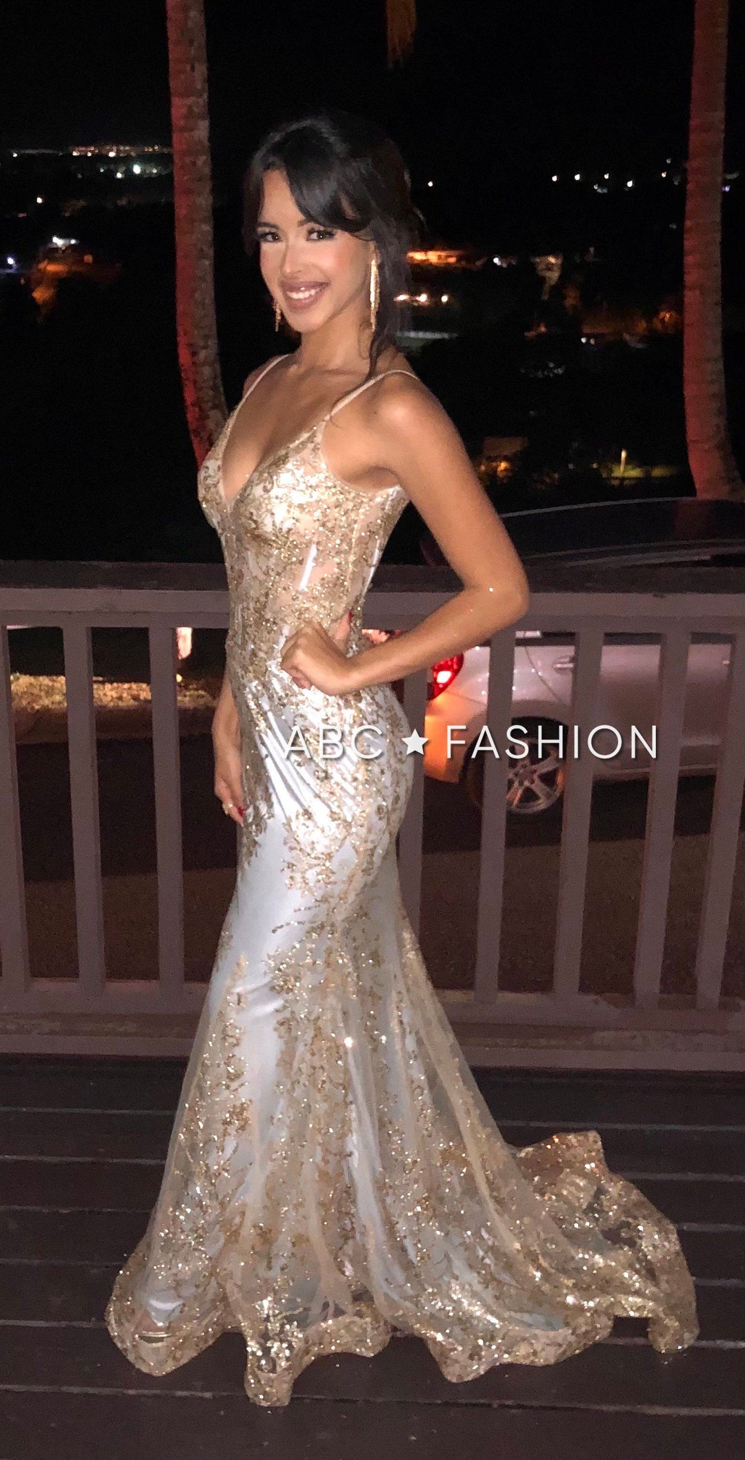 Glitter Print Mermaid Dress by Cinderella Divine J810 Glitter Print Mermaid Dress by Cinderella Divine J810