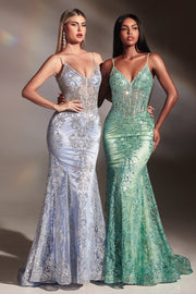 Glitter Print Mermaid Dress by Ladivine J810