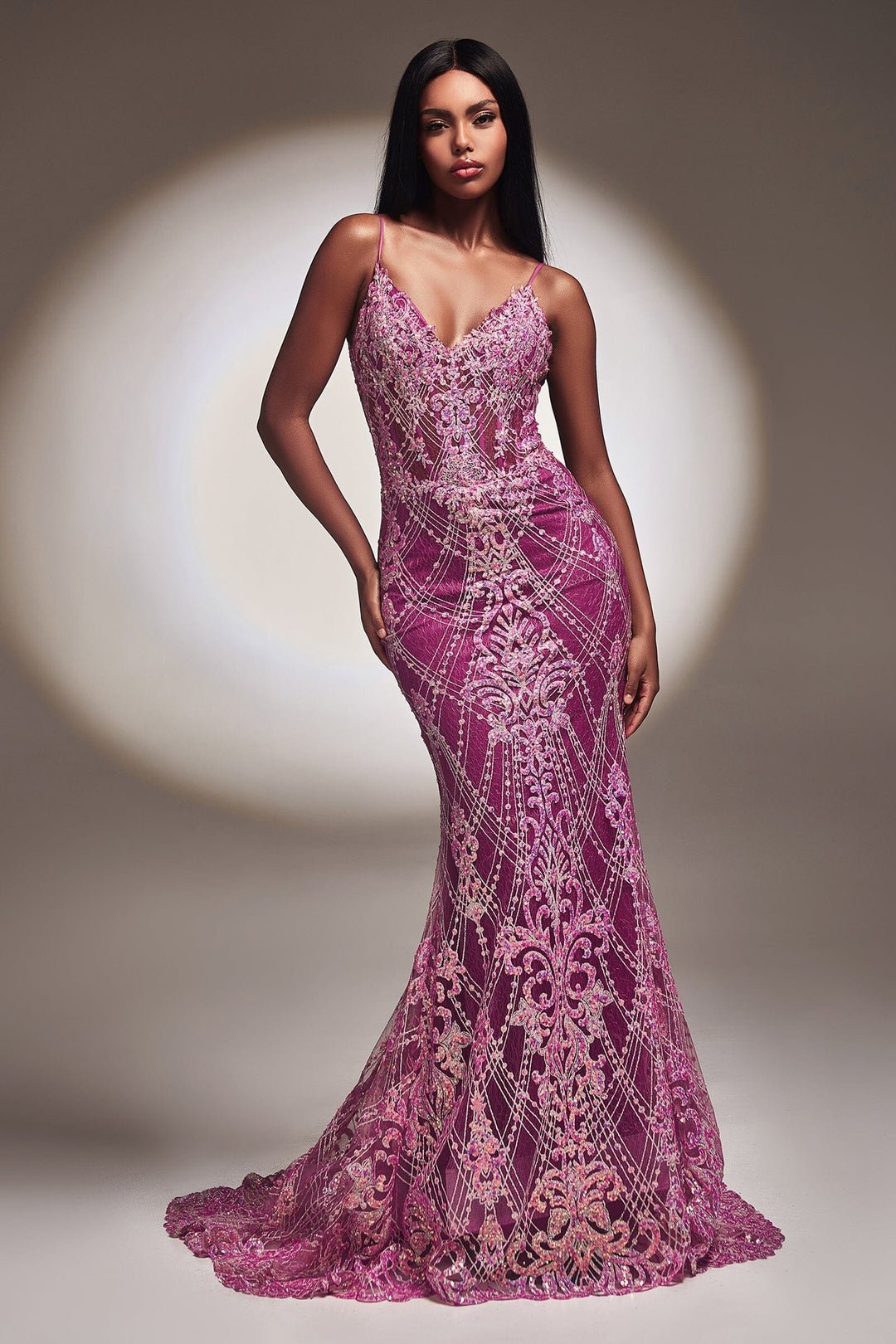 Glitter Print Mermaid Gown by Ladivine CC2168