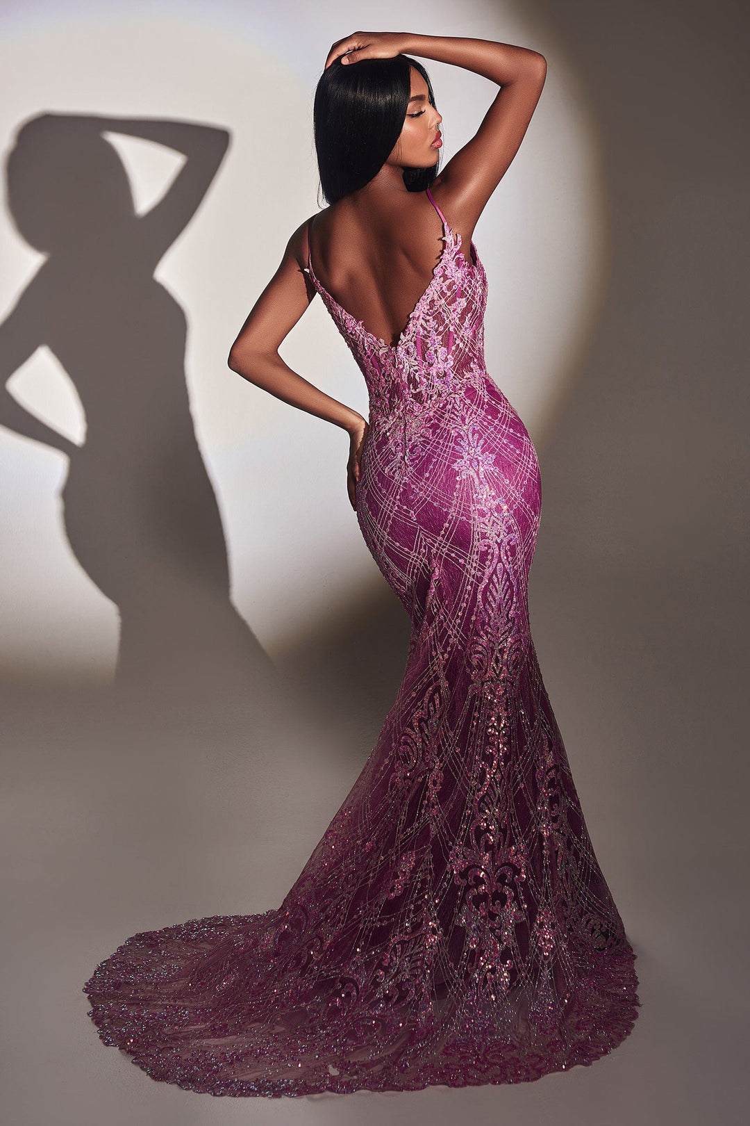 Glitter Print Mermaid Gown by Ladivine CC2168