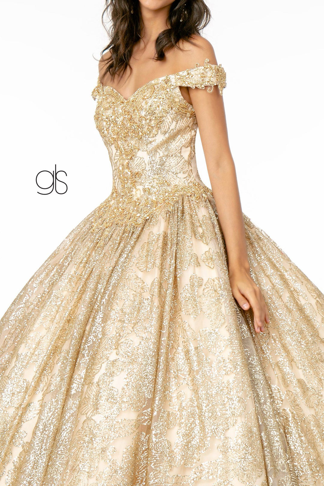 Glitter Print Off Shoulder Ball Gown by Elizabeth K GL1820