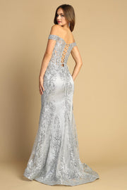 Glitter Print Off Shoulder Mermaid Dress by Adora 3123