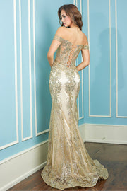Glitter Print Off Shoulder Mermaid Dress by Adora 3123
