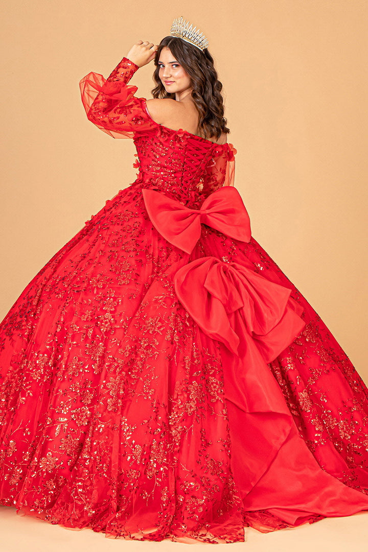 Glitter Print Puff Sleeve Ball Gown by Elizabeth K GL3071