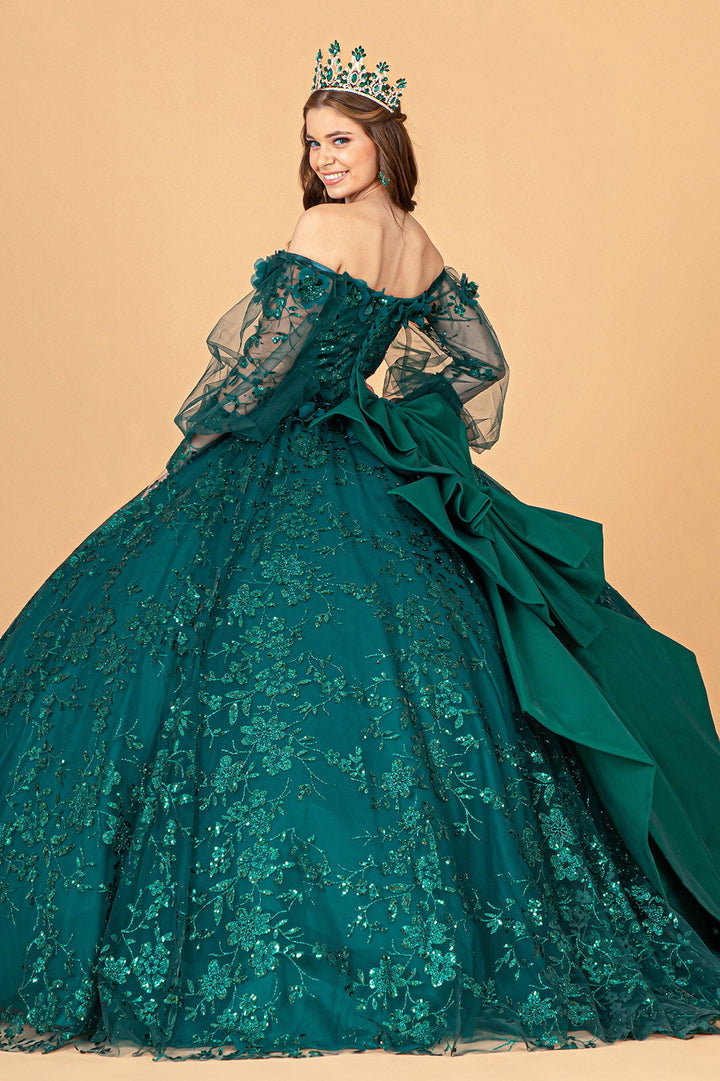 Glitter Print Puff Sleeve Ball Gown by Elizabeth K GL3071